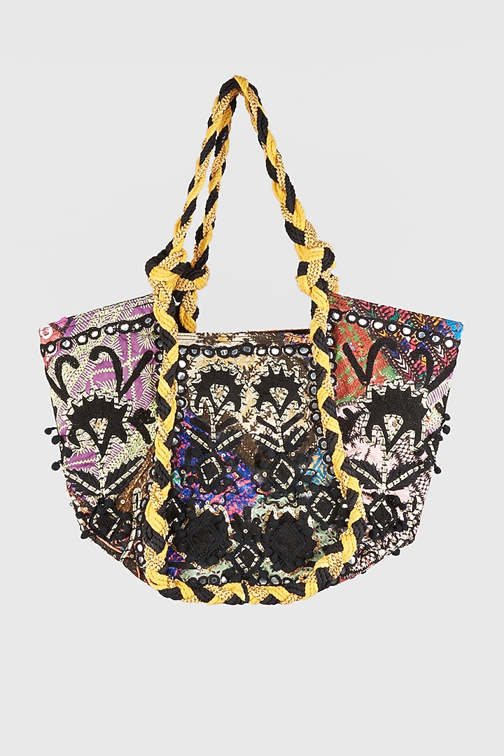Black Hand Embroidered Tote Bag by Vipul Shah Bags at Pernia's Pop Up Shop