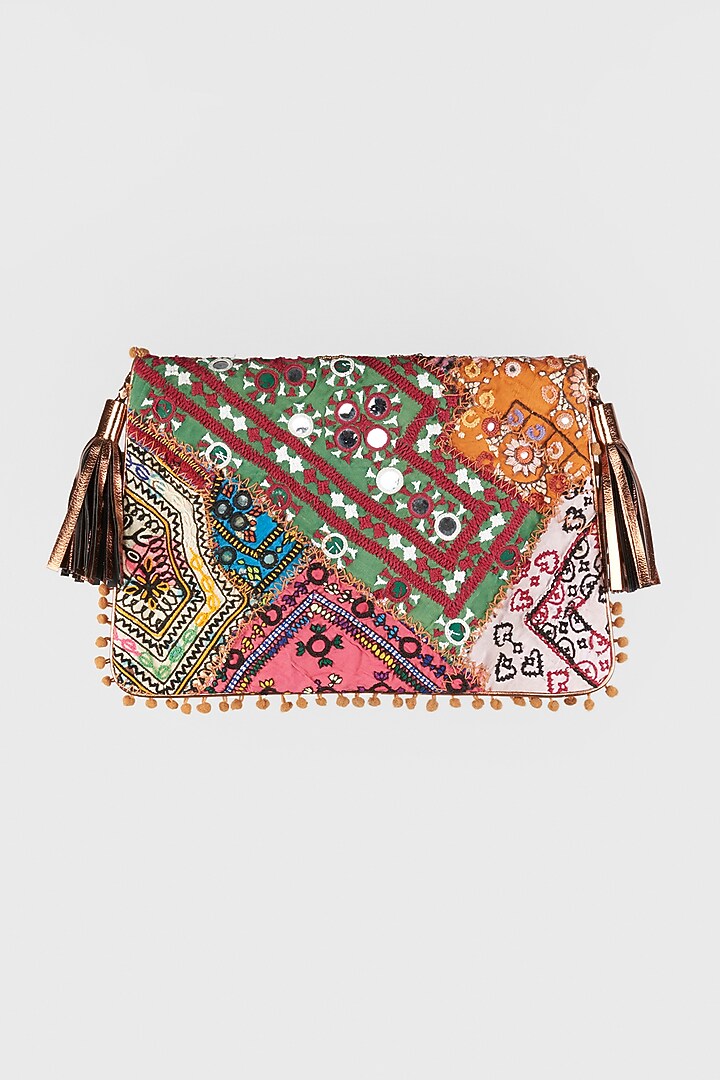 Dull Gold Hand Embroidered Sling Bag by Vipul Shah Bags at Pernia's Pop Up Shop