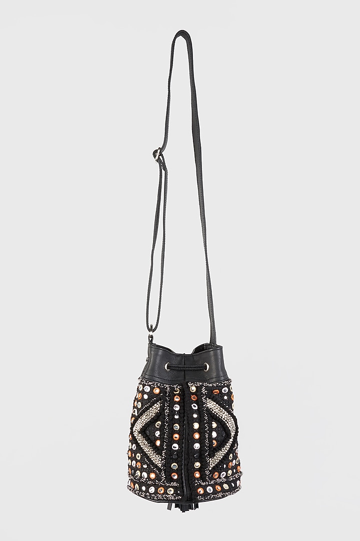 Black Vintage Banjara & Leather Bucket Bag by Vipul Shah Bags at Pernia's Pop Up Shop