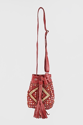 Clear Red Vintage Banjara & Leather Bucket Bag by Vipul Shah Bags