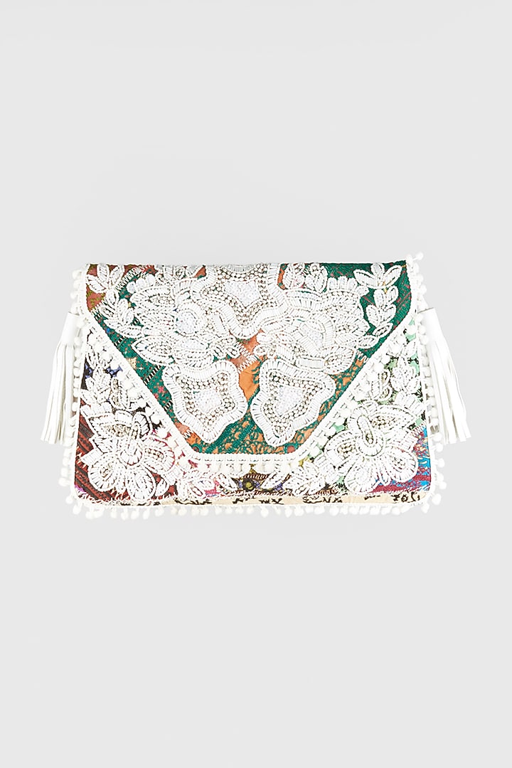 White Hand Embroidered Sling Bag by Vipul Shah Bags at Pernia's Pop Up Shop