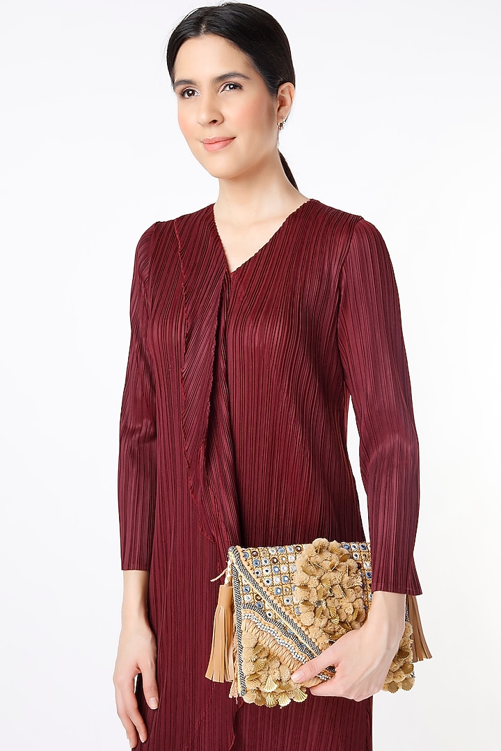 Gold Embroidered Sling Bag by Vipul Shah Bags at Pernia's Pop Up Shop