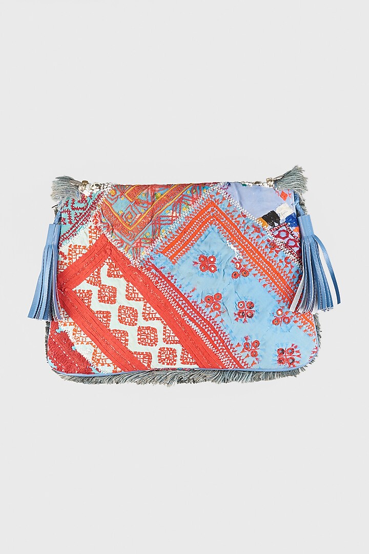 Silver & Catalina Green Hand Embroidered Sling Bag by Vipul Shah Bags at Pernia's Pop Up Shop