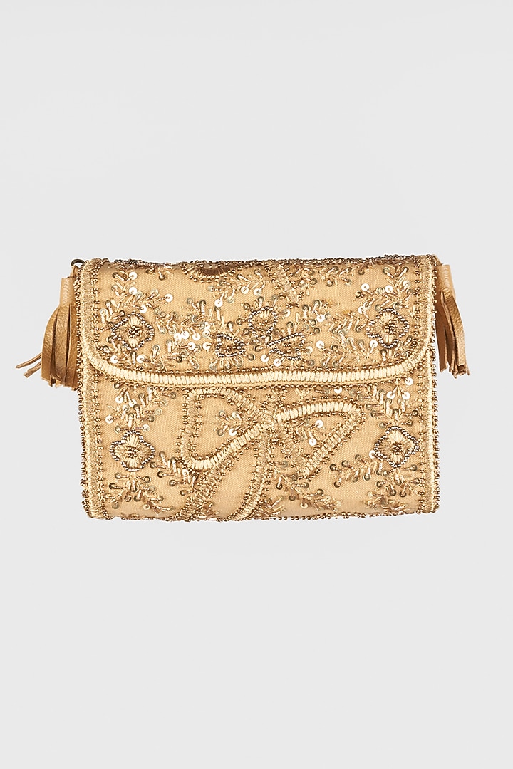 Pale Gold Hand Embroidered Sling Bag by Vipul Shah Bags at Pernia's Pop Up Shop