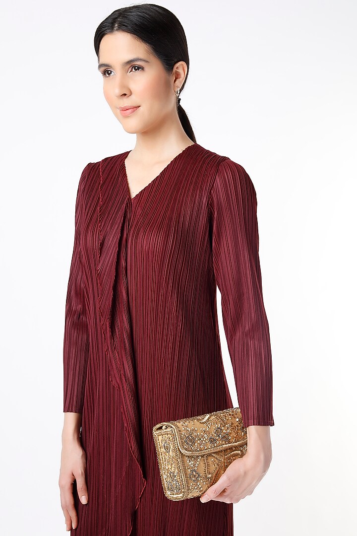 Pale Gold Hand Embroidered Sling Bag by Vipul Shah Bags at Pernia's Pop Up Shop