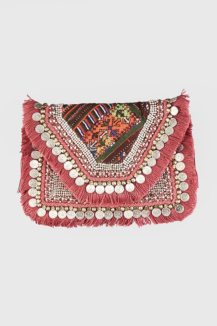 Cadmium Red Hand Embroidered Sling Bag by Vipul Shah Bags