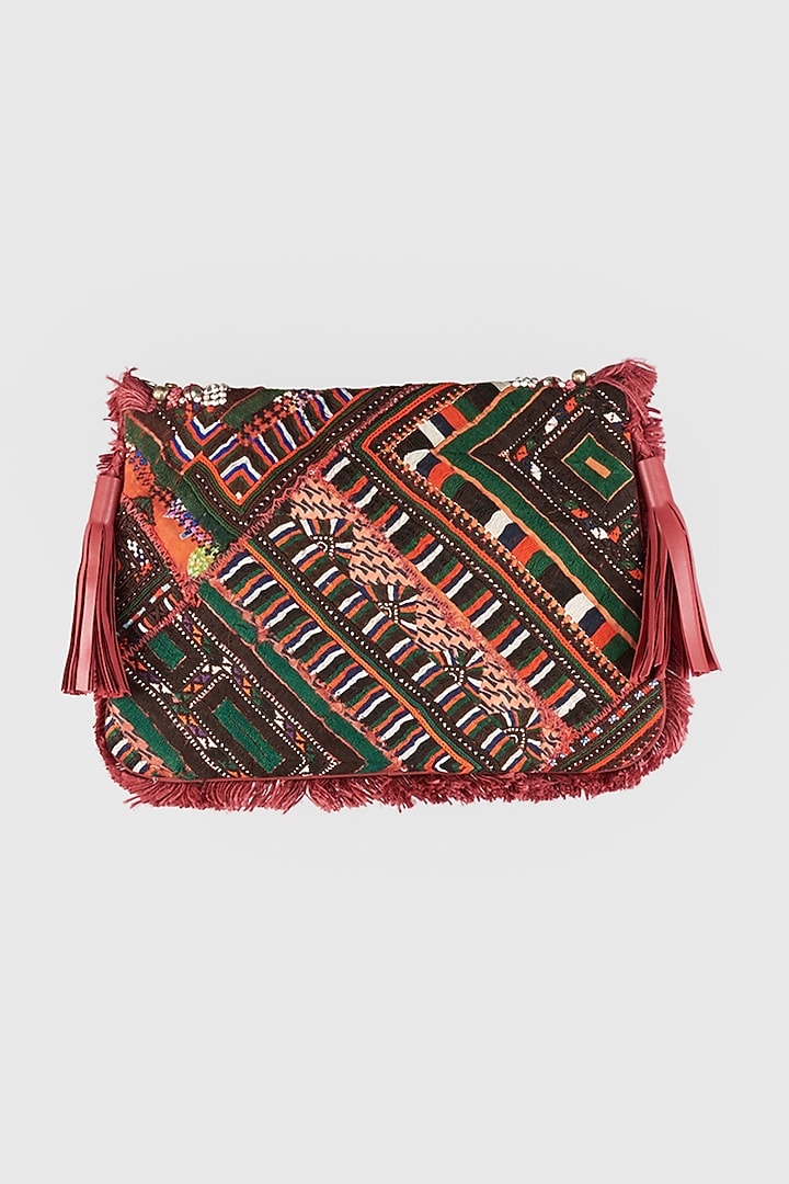 Cadmium Red Hand Embroidered Sling Bag by Vipul Shah Bags at Pernia's Pop Up Shop