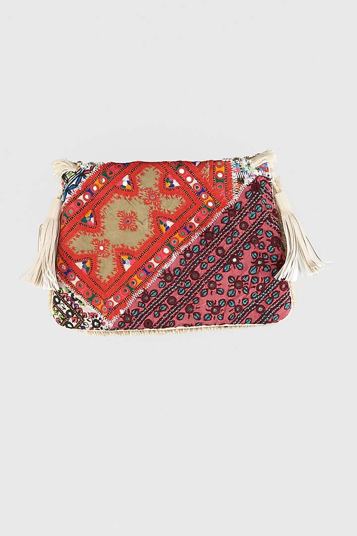 Silver Sling Bag With Hand Embroidery by Vipul Shah Bags at Pernia's Pop Up Shop