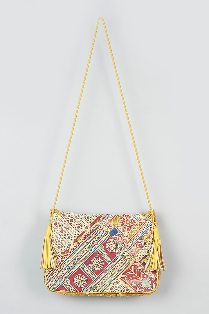 Mustard Hand Embroidered Clutch by Vipul Shah Bags at Pernia's Pop Up Shop