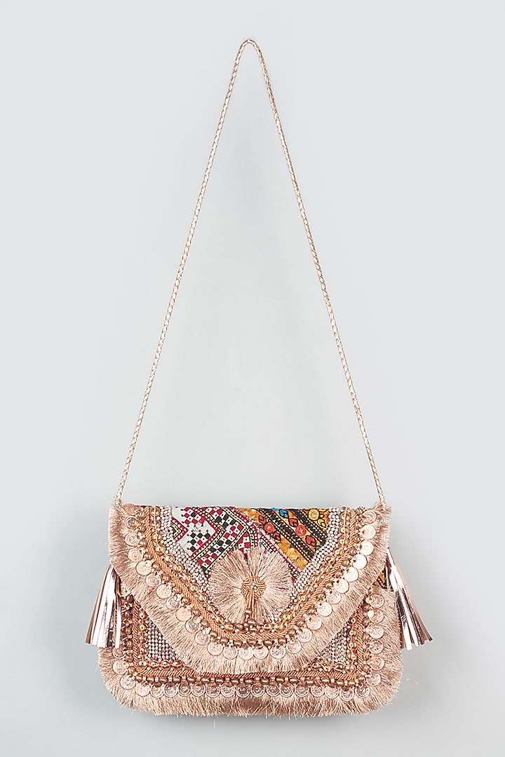 Rose Gold Hand Embroidered Clutch by Vipul Shah Bags