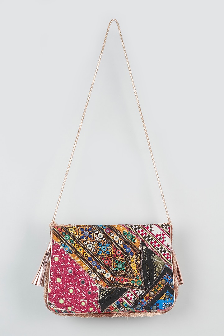Rose Gold Hand Embroidered Clutch by Vipul Shah Bags at Pernia's Pop Up Shop