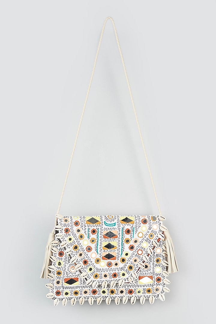 White Hand Embroidered Clutch by Vipul Shah Bags