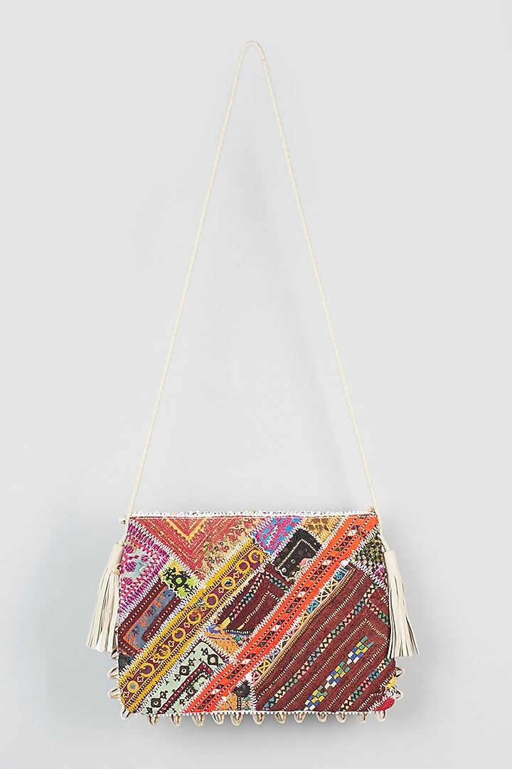 White Hand Embroidered Clutch by Vipul Shah Bags at Pernia's Pop Up Shop