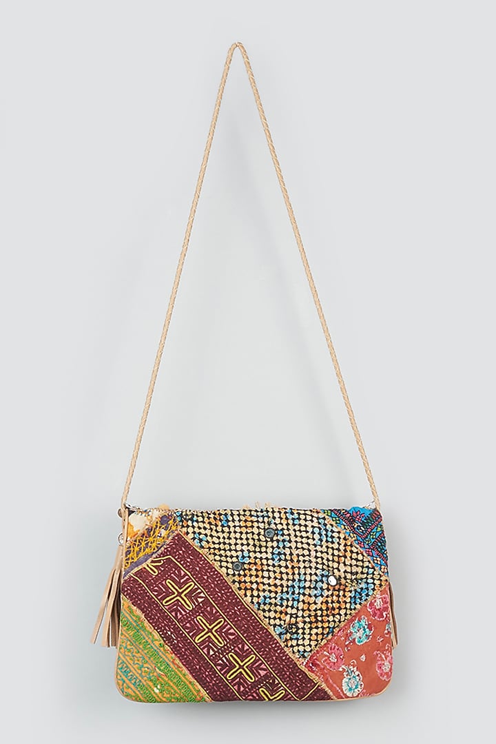 Beige Hand Embroidered Clutch by Vipul Shah Bags at Pernia's Pop Up Shop