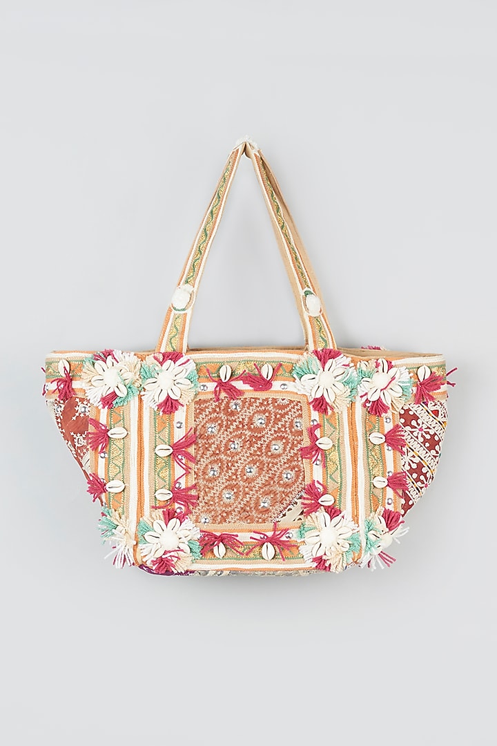 Beige Hand Embroidered Tote Bag by Vipul Shah Bags at Pernia's Pop Up Shop