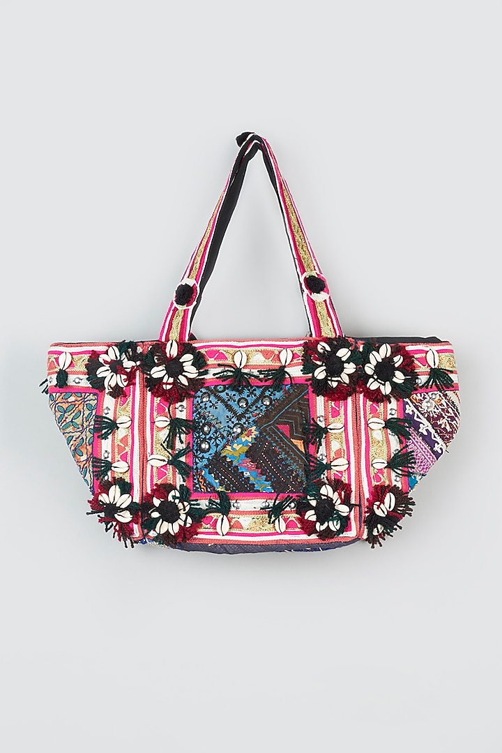 Black Hand Embroidered Tote Bag by Vipul Shah Bags