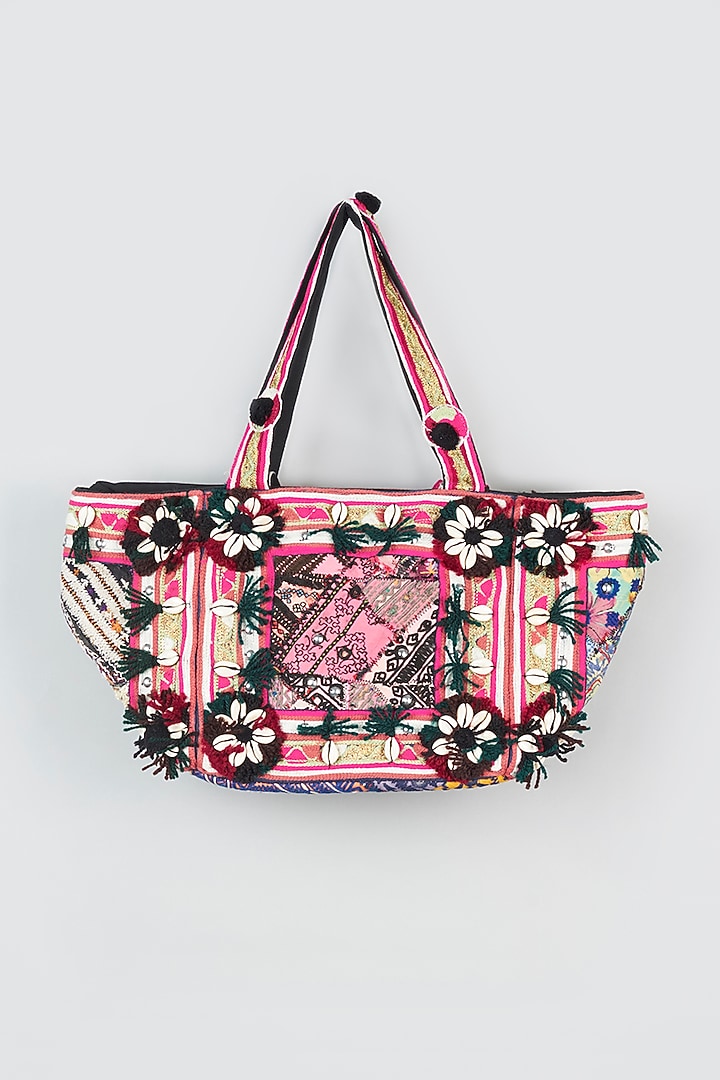 Black Hand Embroidered Tote Bag by Vipul Shah Bags at Pernia's Pop Up Shop