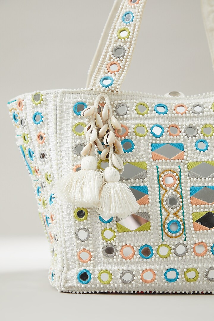 White Vintage Banjara Embellished Tote Bag by Vipul Shah Bags at Pernia's Pop Up Shop