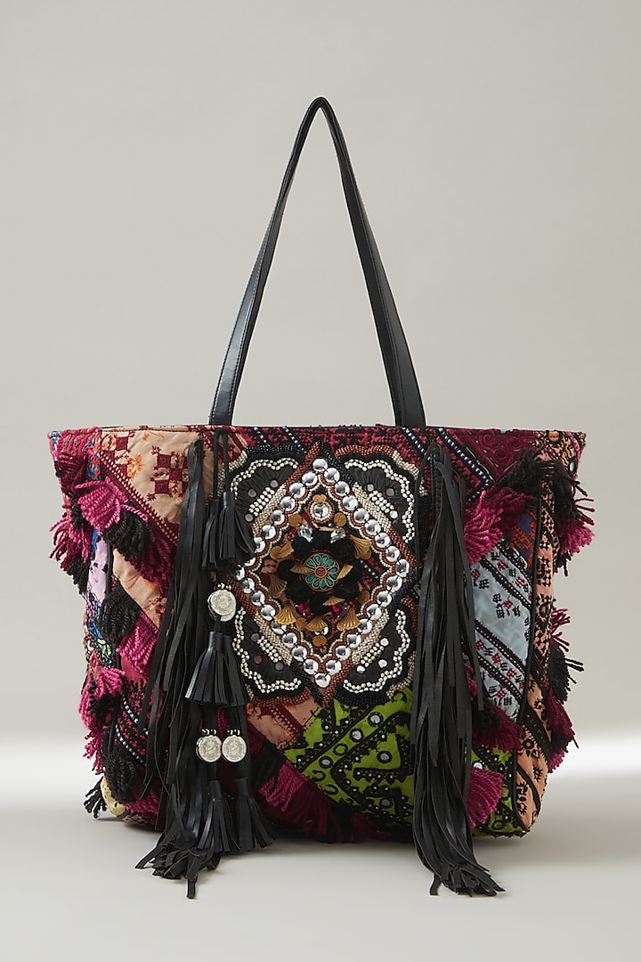 Black Vintage Banjara Embellished Tote Bag by Vipul Shah Bags