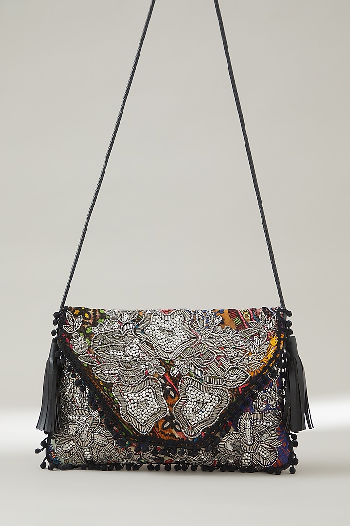 Black Vintage Banjara Embroidered Clutch by Vipul Shah Bags at Pernia's Pop Up Shop