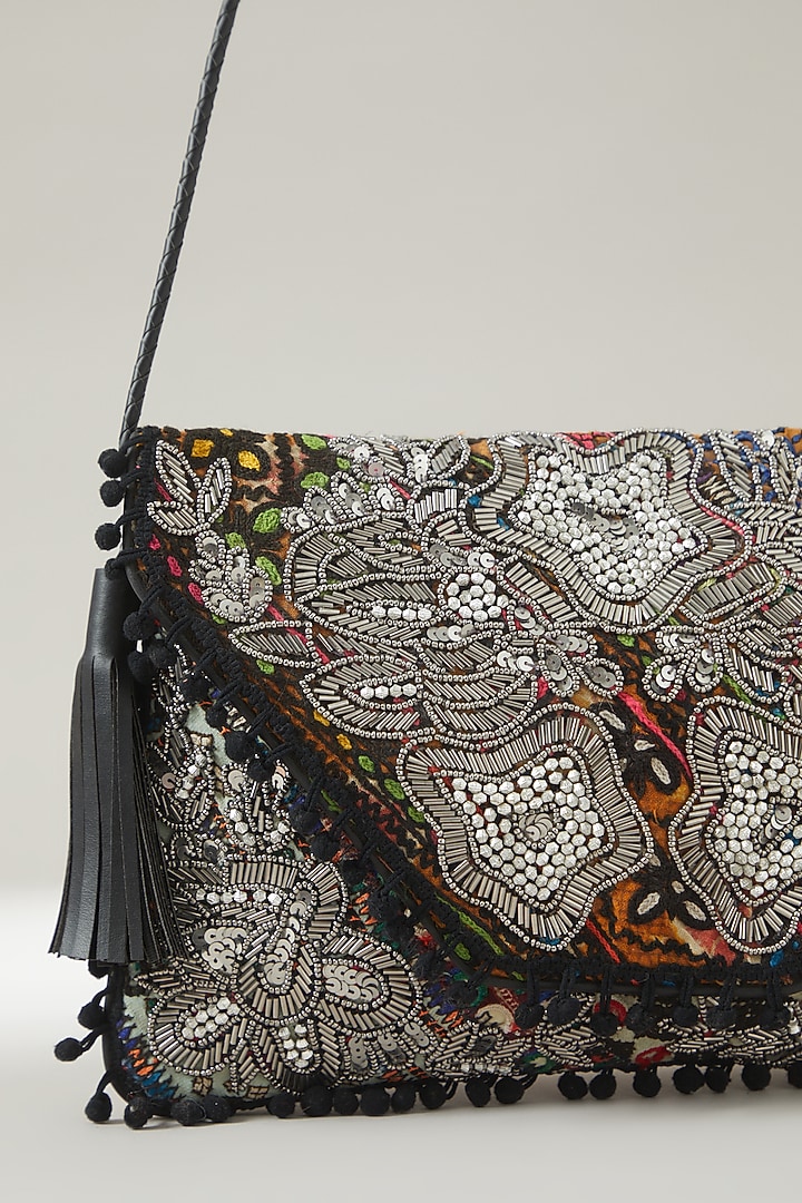Black Vintage Banjara Embroidered Clutch by Vipul Shah Bags at Pernia's Pop Up Shop