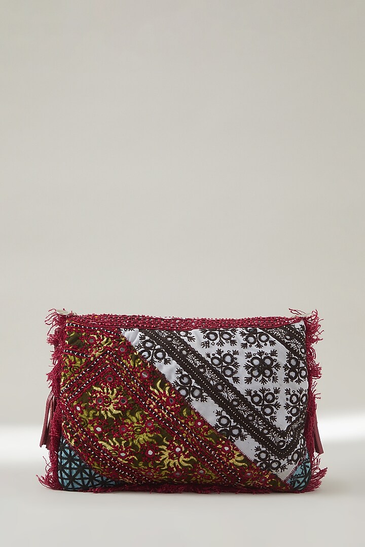 Red Vintage Banjara Embroidered Clutch by Vipul Shah Bags at Pernia's Pop Up Shop