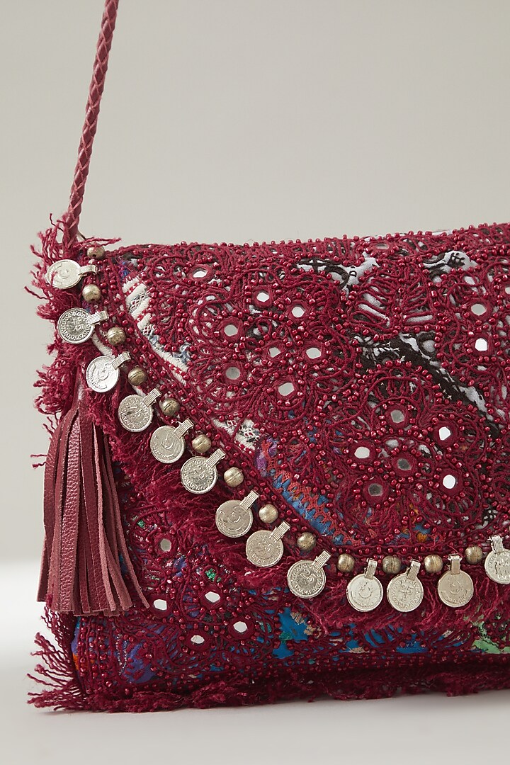 Red Vintage Banjara Embroidered Clutch by Vipul Shah Bags at Pernia's Pop Up Shop