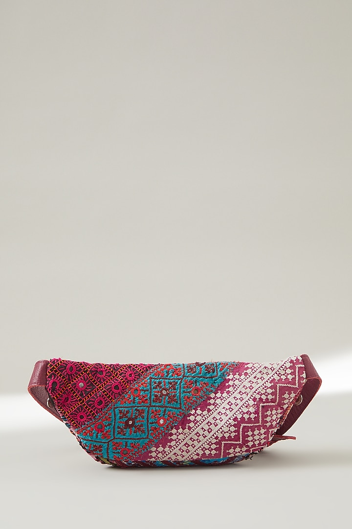 Burgundy Vintage Banjara Embellished Belt Bag by Vipul Shah Bags at Pernia's Pop Up Shop