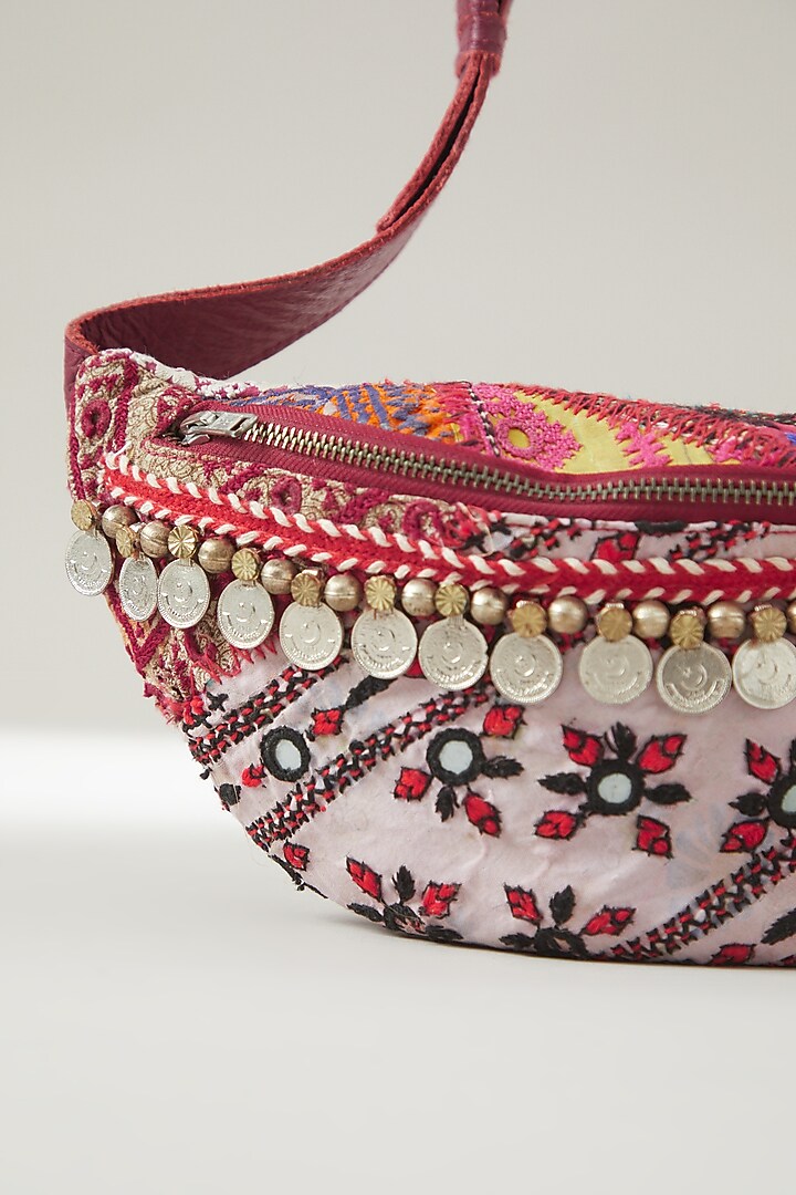 Burgundy Vintage Banjara Embellished Belt Bag by Vipul Shah Bags at Pernia's Pop Up Shop