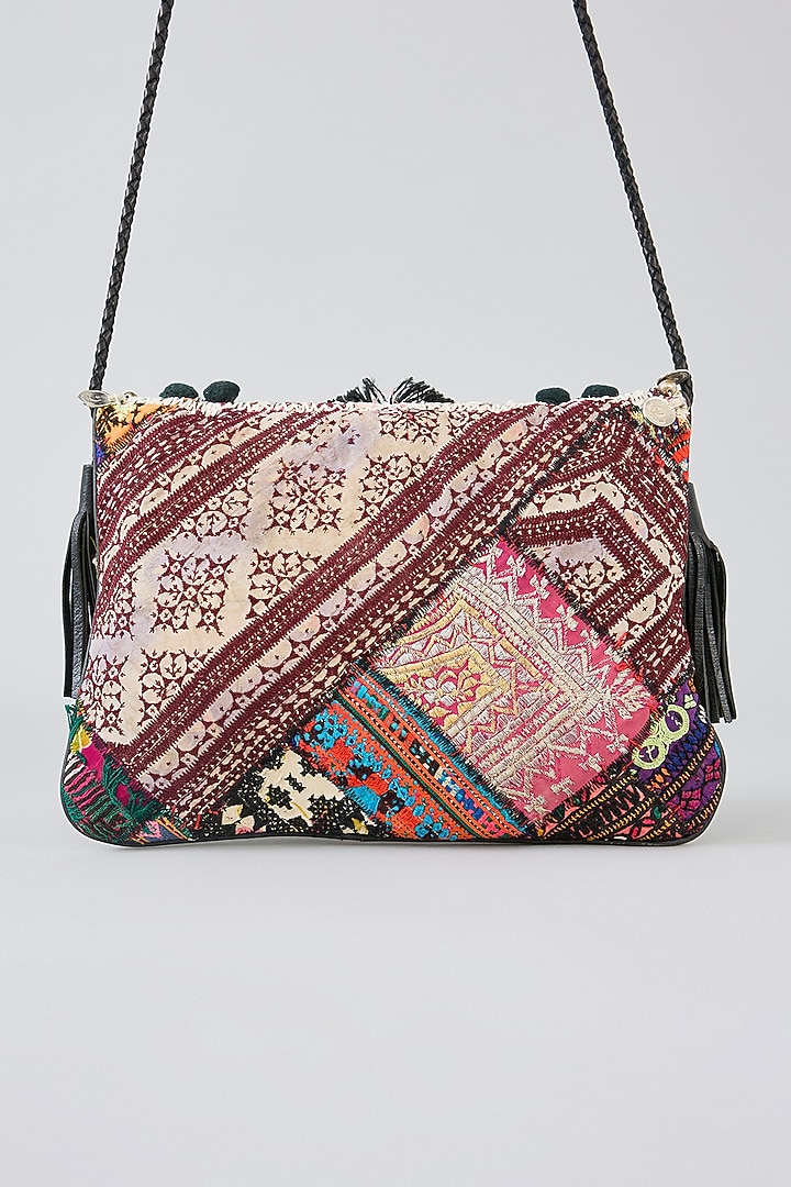 Black Banjara Patch Fabric Thread Embroidered Handbag by Vipul Shah Bags at Pernia's Pop Up Shop