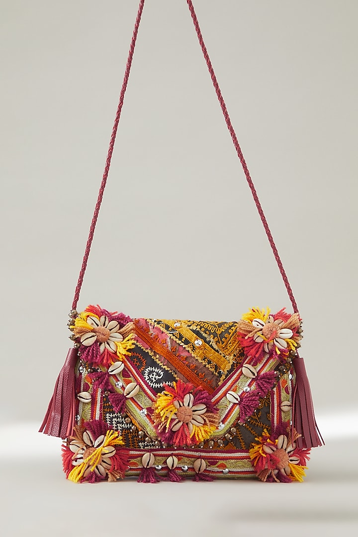 Multi-Coloured Vintage Banjara Embroidered Clutch by Vipul Shah Bags