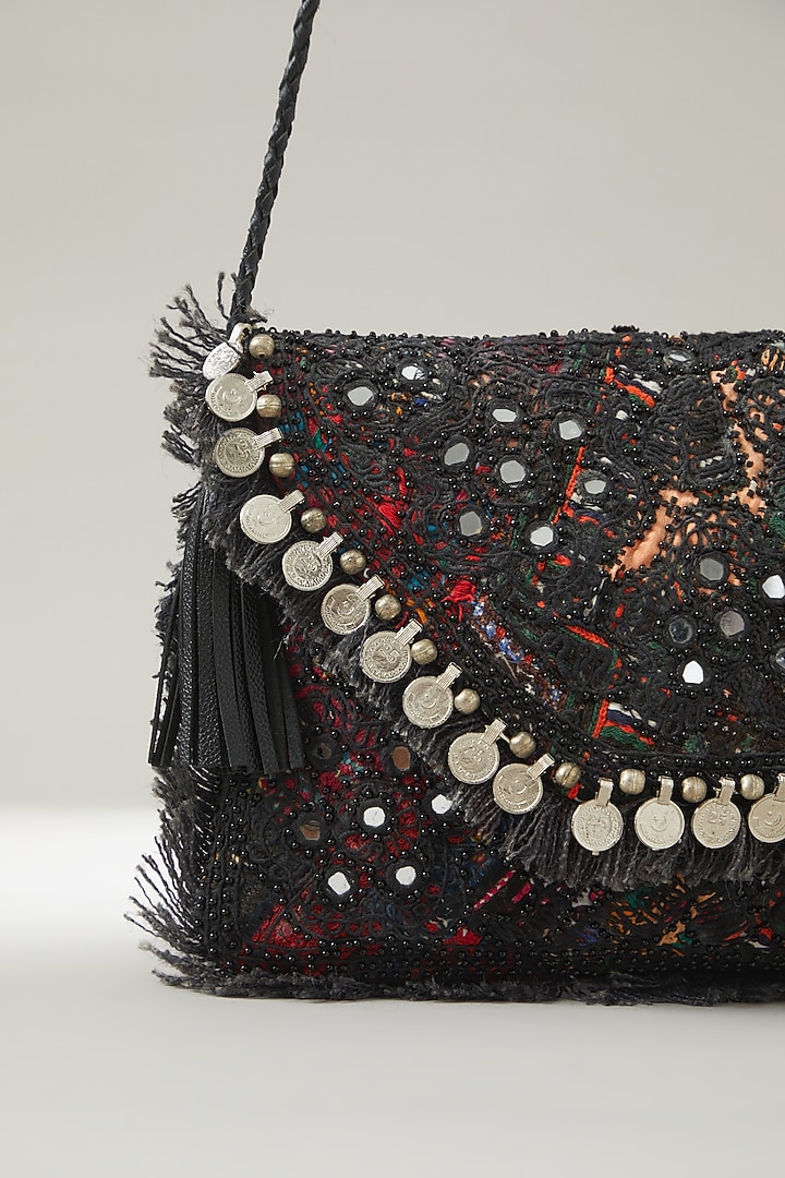 Black Vintage Banjara Embroidered Clutch by Vipul Shah Bags at Pernia's Pop Up Shop