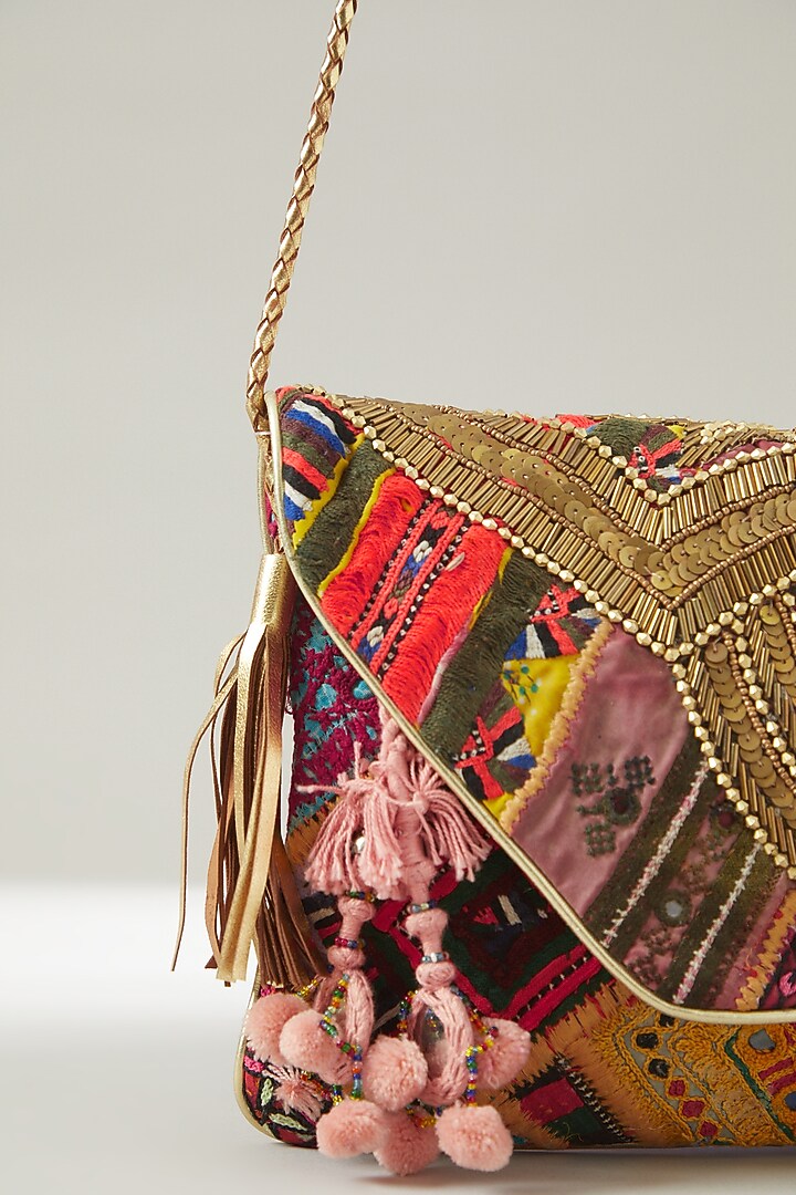 Multi-Coloured Vintage Banjara Embroidered Clutch by Vipul Shah Bags at Pernia's Pop Up Shop