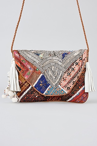 Multi-Colored Banjara Patch Fabric Thread Embroidered Handbag by Vipul Shah Bags