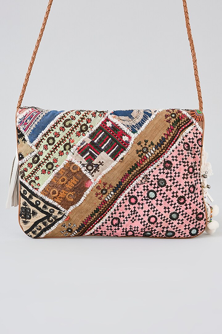 Multi-Colored Banjara Patch Fabric Thread Embroidered Handbag by Vipul Shah Bags at Pernia's Pop Up Shop