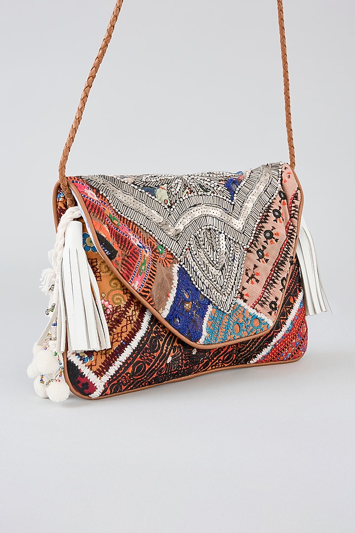 Multi-Colored Banjara Patch Fabric Thread Embroidered Handbag by Vipul Shah Bags at Pernia's Pop Up Shop