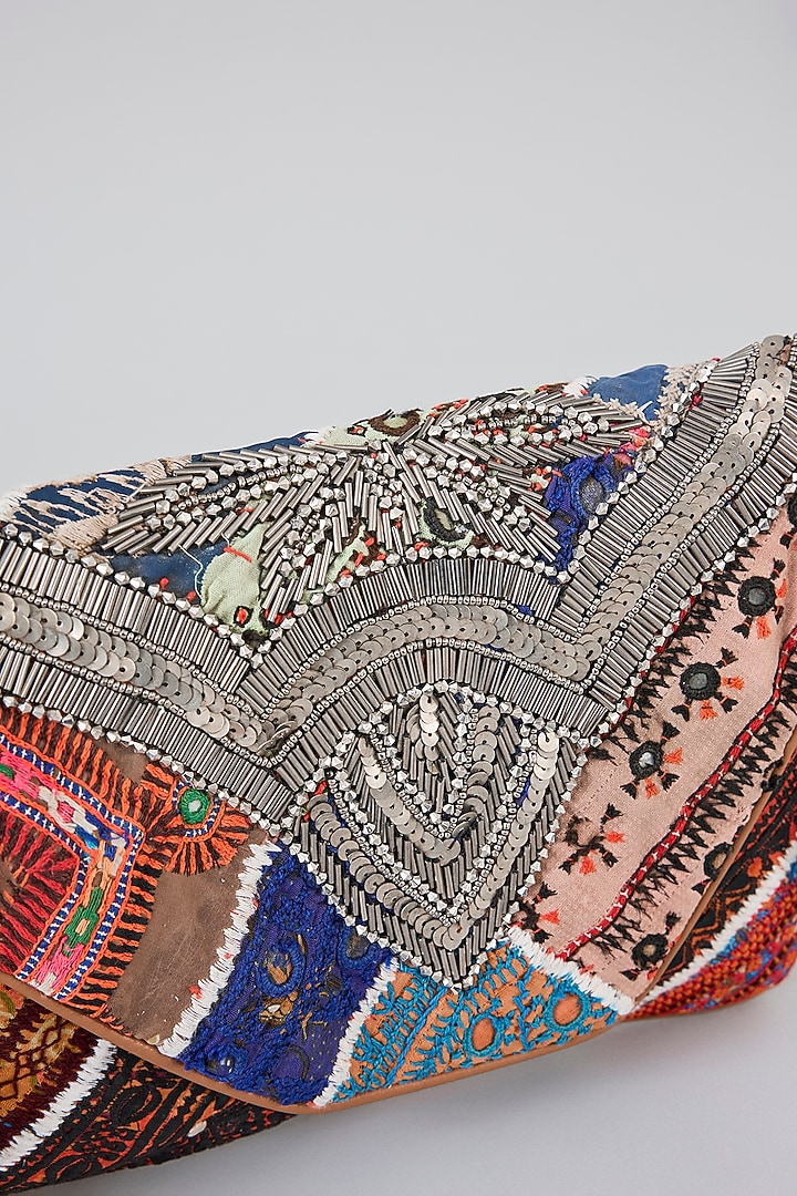 Multi-Colored Banjara Patch Fabric Thread Embroidered Handbag by Vipul Shah Bags at Pernia's Pop Up Shop