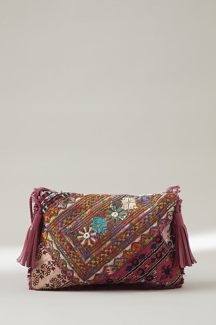 Red Vintage Banjara Embroidered Clutch by Vipul Shah Bags at Pernia's Pop Up Shop
