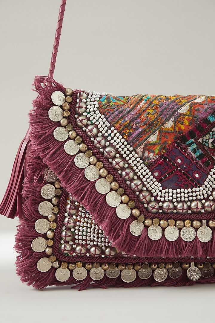 Red Vintage Banjara Embroidered Clutch by Vipul Shah Bags at Pernia's Pop Up Shop