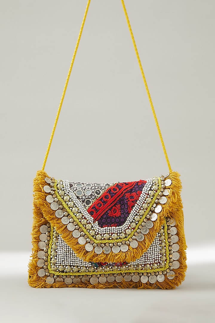 Yellow Vintage Banjara Embroidered Clutch by Vipul Shah Bags
