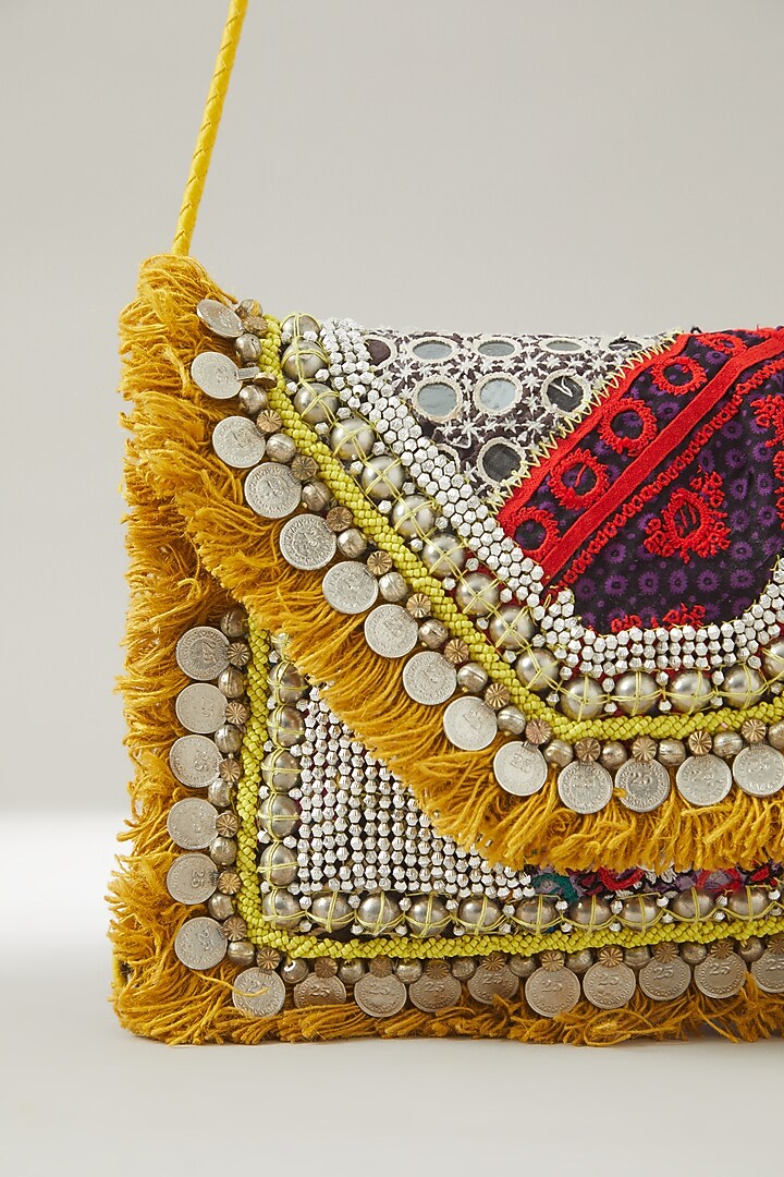 Yellow Vintage Banjara Embroidered Clutch by Vipul Shah Bags at Pernia's Pop Up Shop