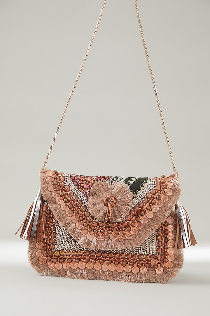 Rose Gold Vintage Banjara Embroidered Clutch by Vipul Shah Bags at Pernia's Pop Up Shop