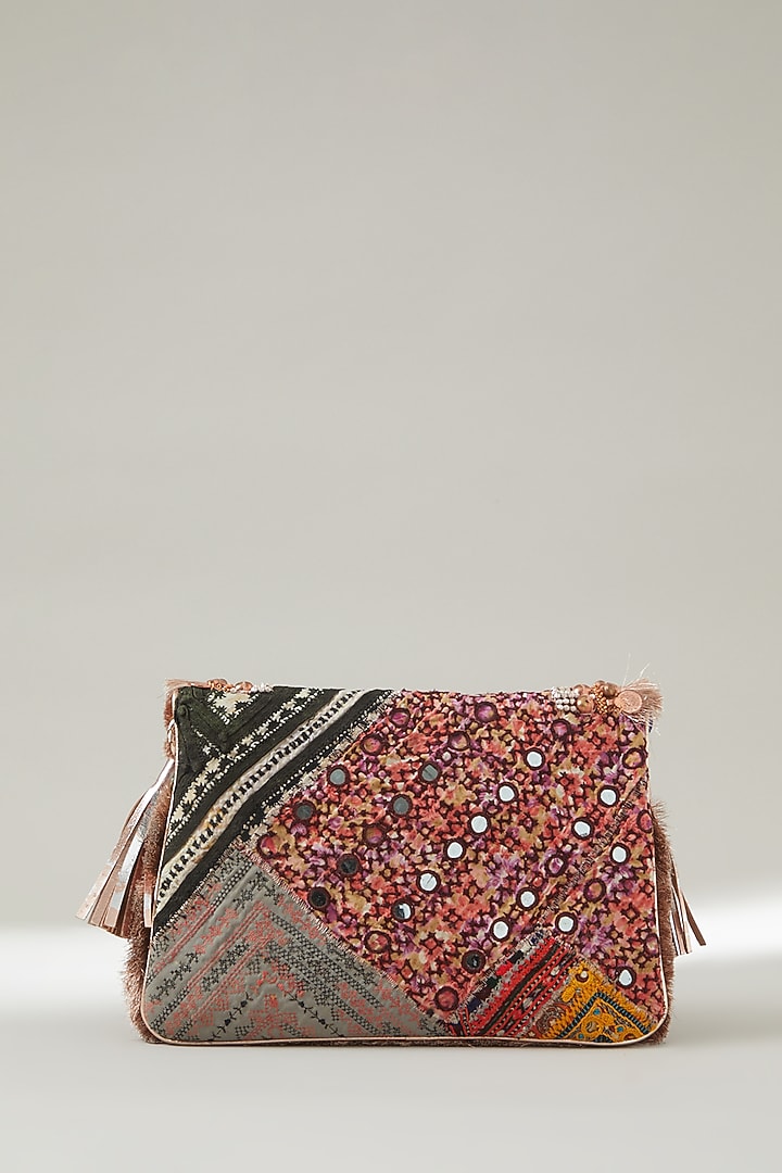Rose Gold Vintage Banjara Embroidered Clutch by Vipul Shah Bags at Pernia's Pop Up Shop