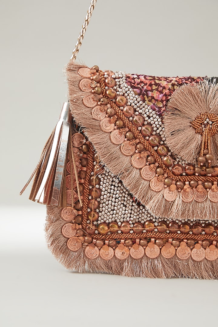 Rose Gold Vintage Banjara Embroidered Clutch by Vipul Shah Bags at Pernia's Pop Up Shop