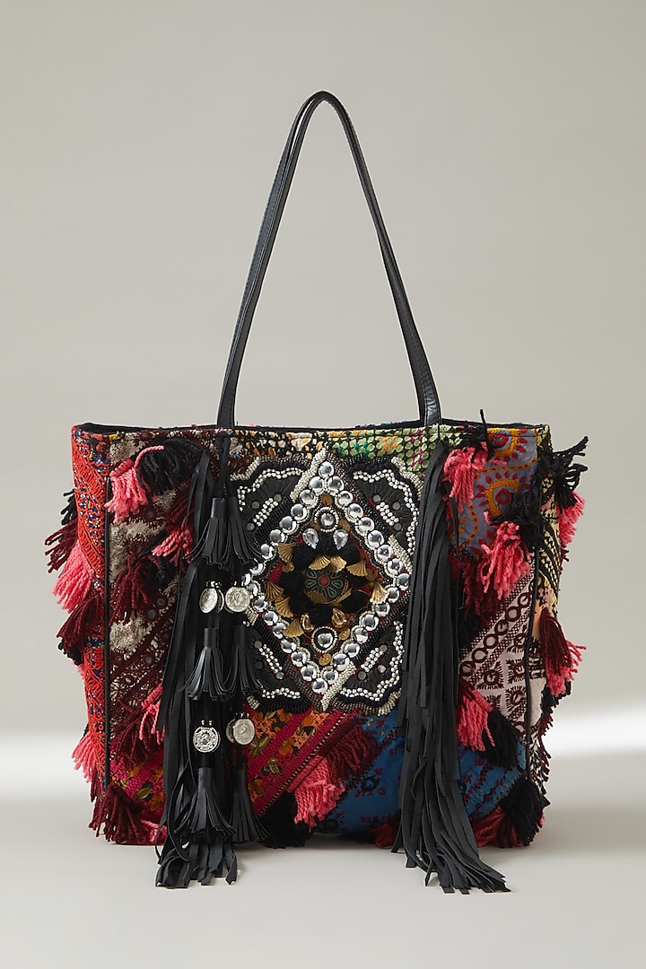 Multi-Coloured Vintage Banjara Embellished Tote Bag by Vipul Shah Bags