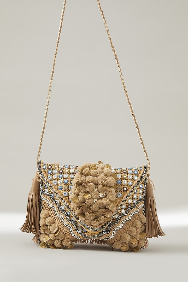 Beige Vintage Banjara Embroidered Clutch by Vipul Shah Bags