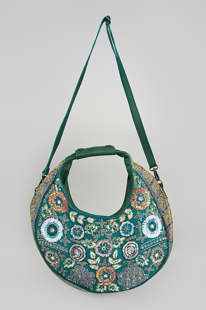 Green Banjara Patch Fabric Tassels & Thread Embroidered Handcrafted Handbag by Vipul Shah Bags at Pernia's Pop Up Shop