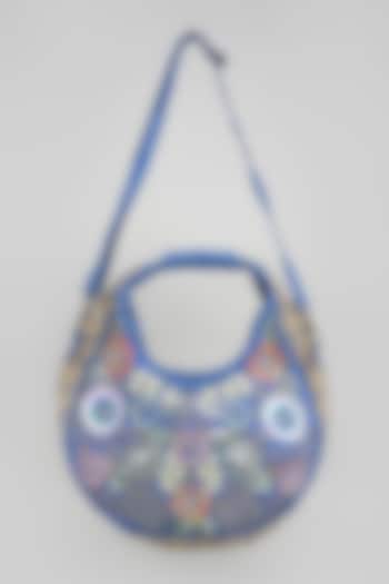 Blue Banjara Patch Fabric Tassels & Thread Embroidered Handcrafted Handbag by Vipul Shah Bags