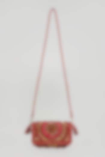 Red Banjara Patch Fabric Tassels & Thread Embroidered Handcrafted Sling Bag by Vipul Shah Bags