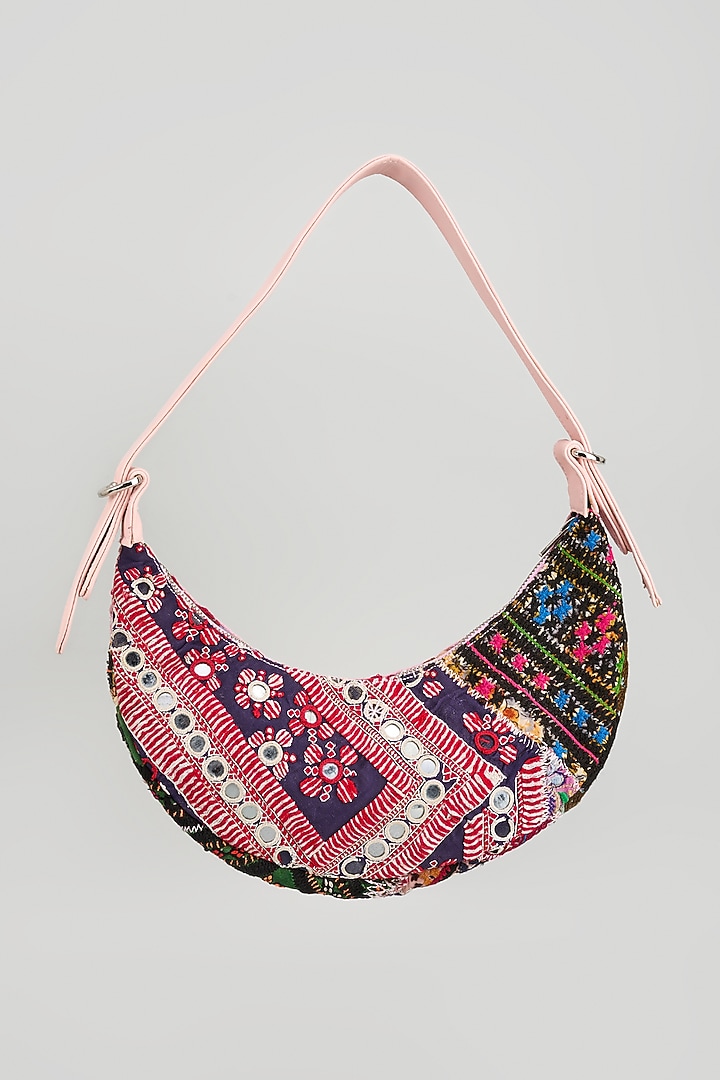 Pink Banjara Patch Fabric Tassels & Thread Embroidered Handcrafted Handbag by Vipul Shah Bags at Pernia's Pop Up Shop